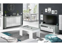 Dmora Móvel de TV Dmerl, Aparador para televisão da sala, Móvel de TV 2 portas, Aparador baixo para sala, 120x42h40 cm, e Cimento^ Móvel De Tv