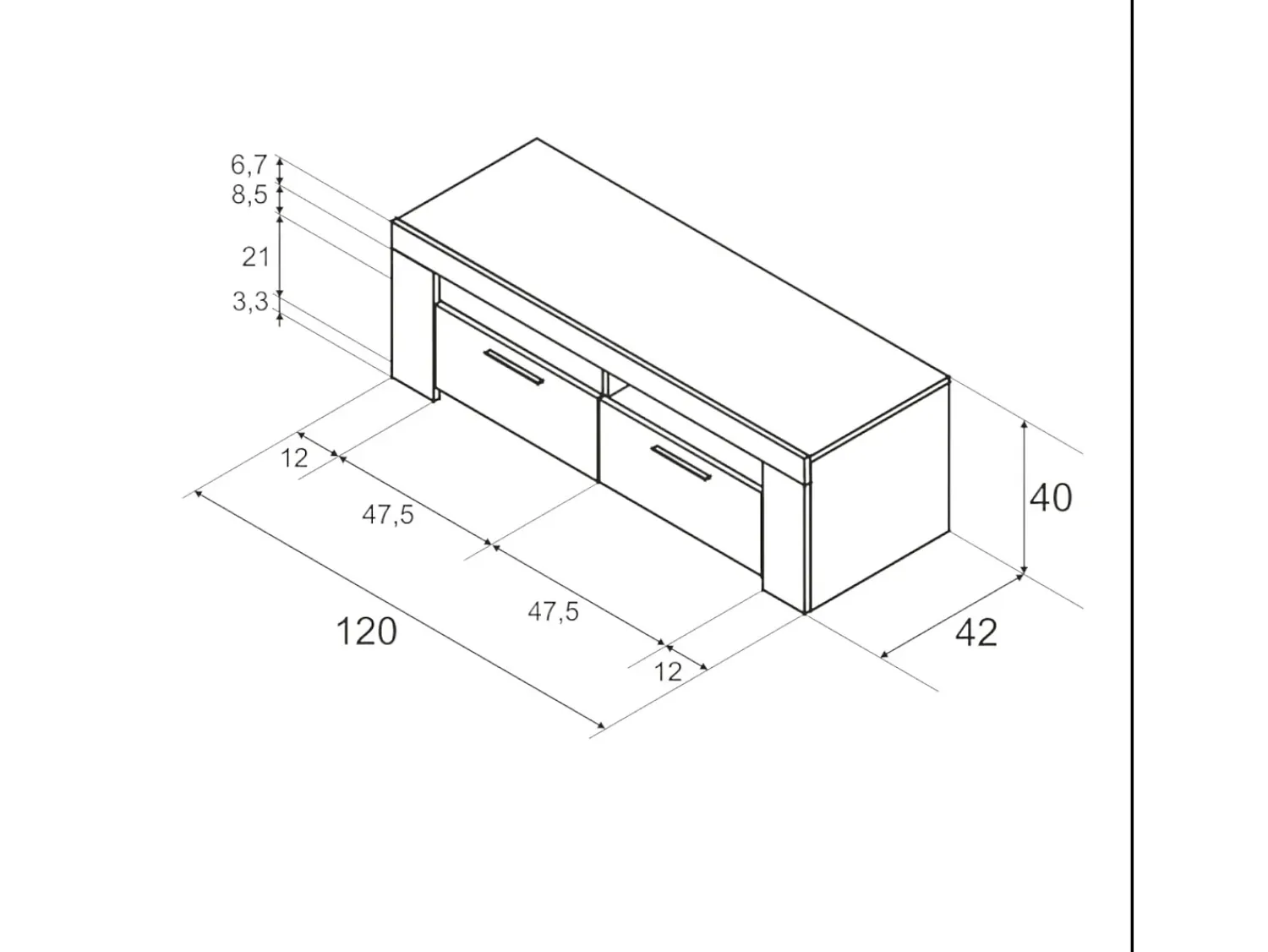Dmora Móvel de TV Dmerl, Aparador para televisão da sala, Móvel de TV 2 portas, Aparador baixo para sala, 120x42h40 cm, e Cimento^ Móvel De Tv