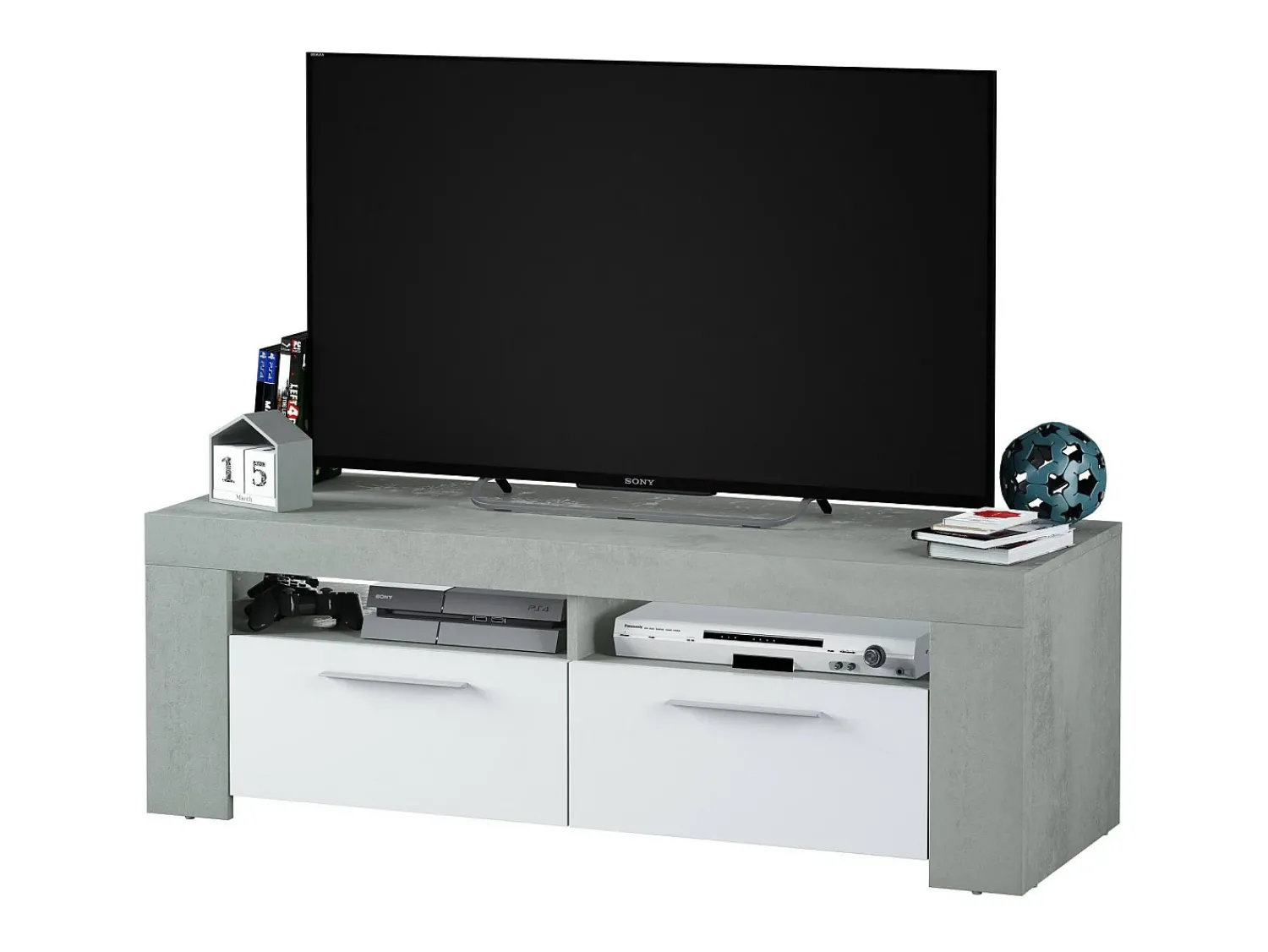 Dmora Móvel de TV Dmerl, Aparador para televisão da sala, Móvel de TV 2 portas, Aparador baixo para sala, 120x42h40 cm, e Cimento^ Móvel De Tv