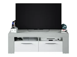 Dmora Móvel de TV Dmerl, Aparador para televisão da sala, Móvel de TV 2 portas, Aparador baixo para sala, 120x42h40 cm, e Cimento^ Móvel De Tv
