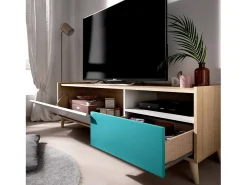Sale Dmora Móvel de TV Dmill, Aparador baixo da sala, Aparador da sala para televisão, 155x43h47 cm, Carvalho e Branco Castanho