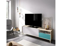 Sale Dmora Móvel de TV Dmill, Aparador baixo da sala, Aparador da sala para televisão, 155x43h47 cm, Carvalho e Branco Castanho
