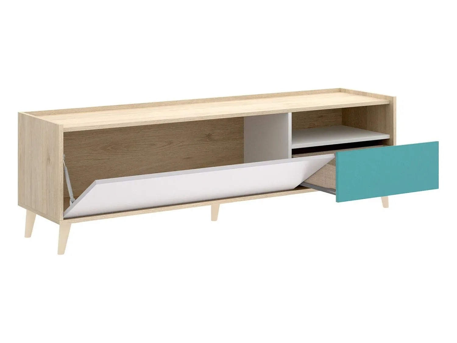 Sale Dmora Móvel de TV Dmill, Aparador baixo da sala, Aparador da sala para televisão, 155x43h47 cm, Carvalho e Branco Castanho
