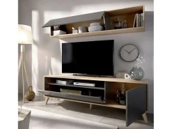 Móvel De Tv|Dmora Móvel de TV Dmillic, Móvel de sala de TV, Móvel de sala multiusos, 180x41h180 cm, Antracite e Knot Oak Preto