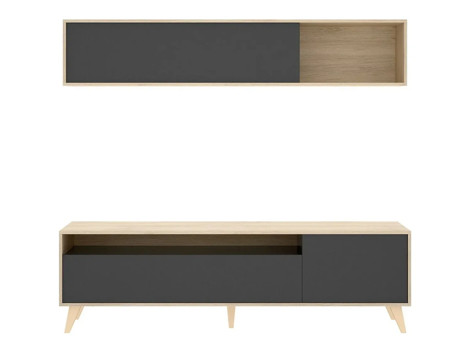 Móvel De Tv|Dmora Móvel de TV Dmillic, Móvel de sala de TV, Móvel de sala multiusos, 180x41h180 cm, Antracite e Knot Oak Preto