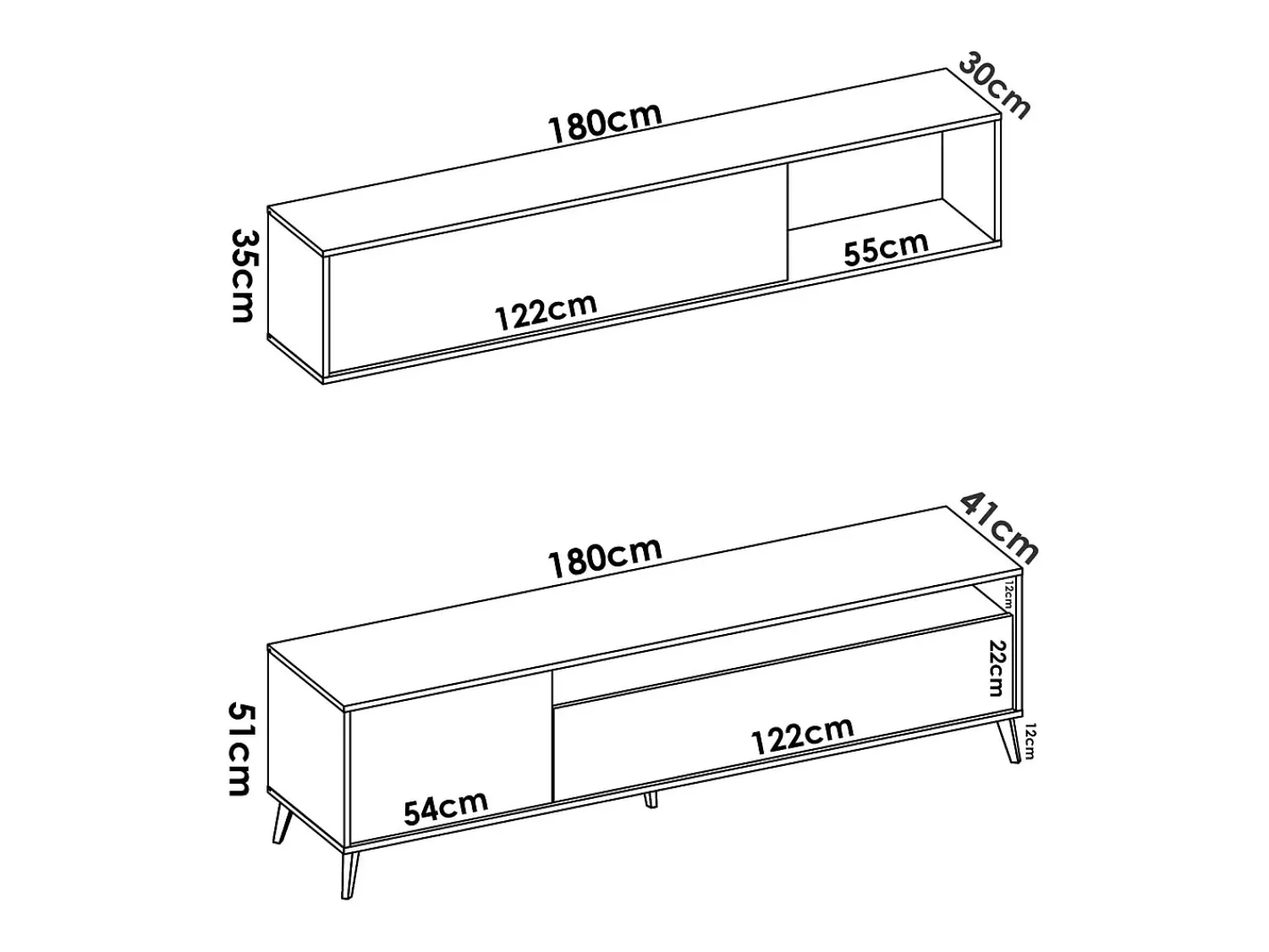 Móvel De Tv|Dmora Móvel de TV Dmillic, Móvel de sala de TV, Móvel de sala multiusos, 180x41h180 cm, Antracite e Knot Oak Preto
