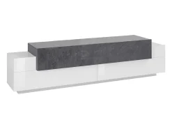 Clearance Dmora Móvel de TV Dmirand, Aparador baixo de sala, base de móvel de TV, 100% Fabricado na Itália, 200x45h52 cm, Branco brilhante e ardósia Cinzento / Branco