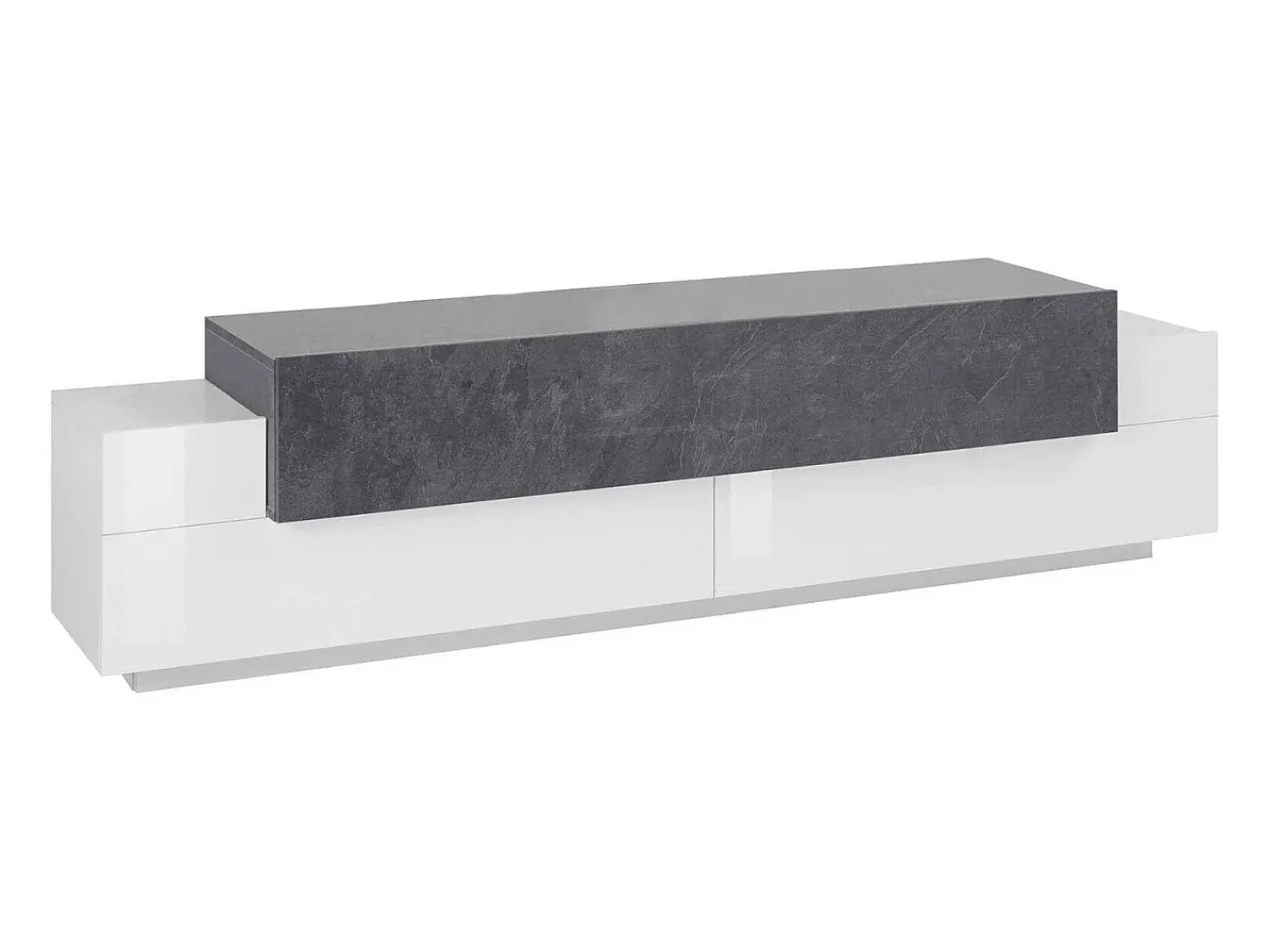 Clearance Dmora Móvel de TV Dmirand, Aparador baixo de sala, base de móvel de TV, 100% Fabricado na Itália, 200x45h52 cm, Branco brilhante e ardósia Cinzento / Branco