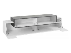 Clearance Dmora Móvel de TV Dmirand, Aparador baixo de sala, base de móvel de TV, 100% Fabricado na Itália, 200x45h52 cm, Branco brilhante e ardósia Cinzento / Branco