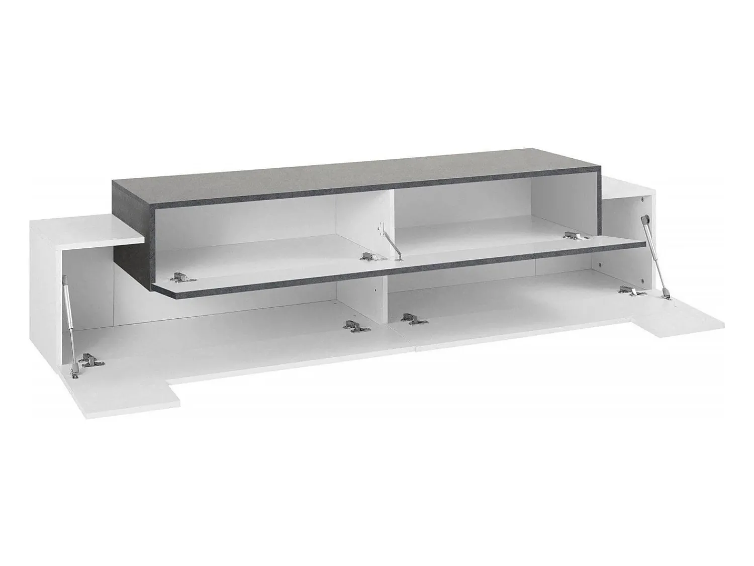 Clearance Dmora Móvel de TV Dmirand, Aparador baixo de sala, base de móvel de TV, 100% Fabricado na Itália, 200x45h52 cm, Branco brilhante e ardósia Cinzento / Branco