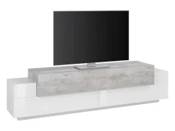 Móvel De Tv*Dmora Móvel de TV Dmirand, Aparador baixo de sala, base de móvel de TV, 100% Fabricado na Itália, 200x45h52 cm, Branco brilhante e cimento Cinzento claro / Branco