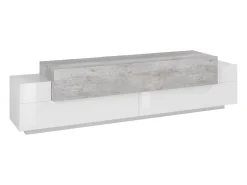 Móvel De Tv*Dmora Móvel de TV Dmirand, Aparador baixo de sala, base de móvel de TV, 100% Fabricado na Itália, 200x45h52 cm, Branco brilhante e cimento Cinzento claro / Branco