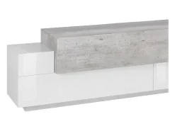 Móvel De Tv*Dmora Móvel de TV Dmirand, Aparador baixo de sala, base de móvel de TV, 100% Fabricado na Itália, 200x45h52 cm, Branco brilhante e cimento Cinzento claro / Branco