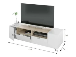 Móvel De Tv|Dmora Móvel de TV Dmolino, Aparador para televisão da sala, Móvel de TV moderno, Aparador baixo multiusos, 138x42h36 cm, e Carvalho Branco