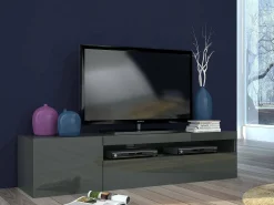 Móvel De Tv|Dmora Móvel de TV Dmontu, Aparador baixo da sala, Base de móvel de TV, 100% Fabricado em Itália, 150x40h37 cm, Antracite brilhante Preto