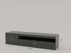 Best Dmora Móvel de TV Dmontu, Aparador baixo de sala, base de móvel de TV, 100% Fabricado em Itália, 150x40h37 cm, Antracite brilhante, com luz LED Cinza antracite