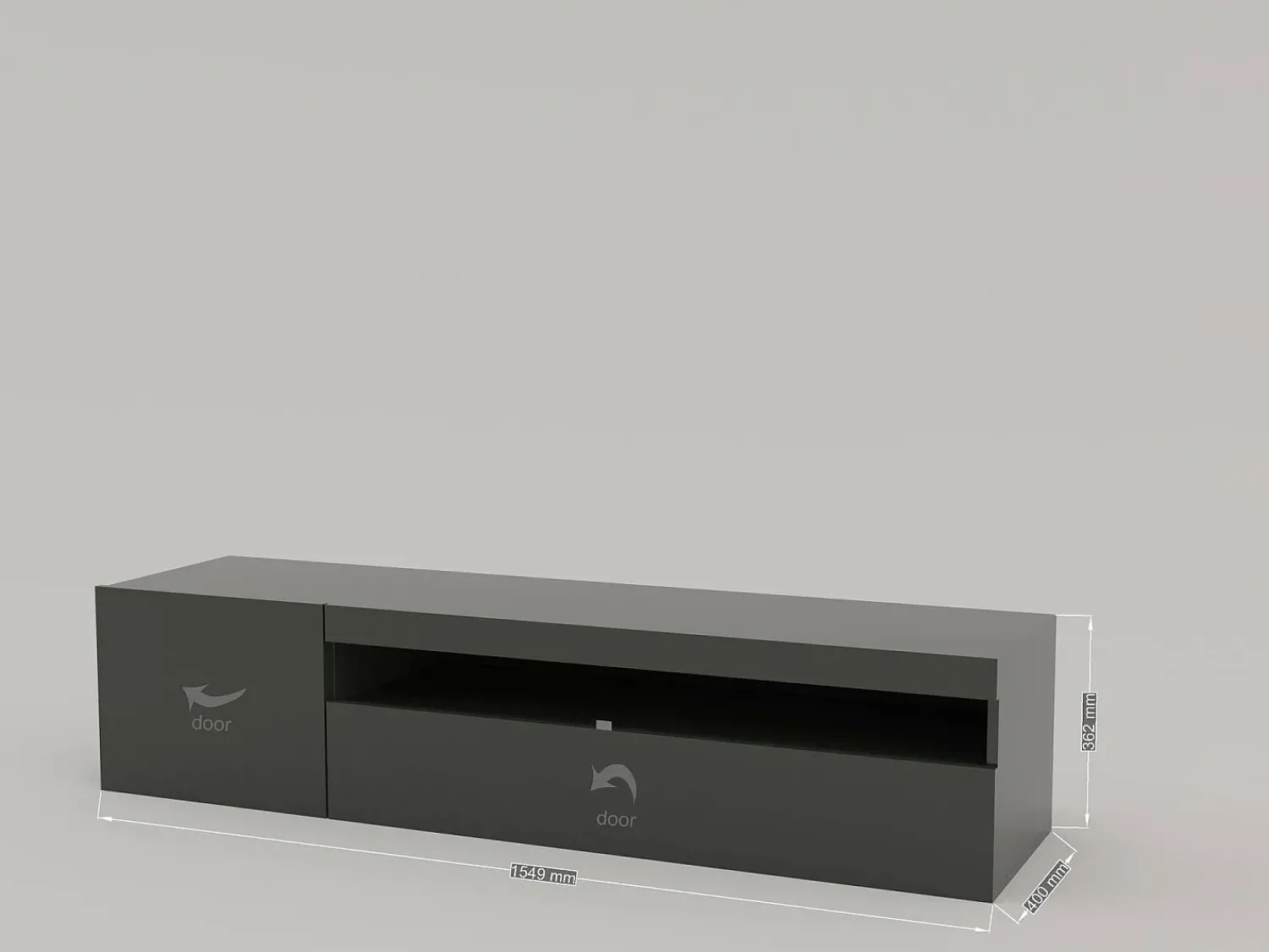 Best Dmora Móvel de TV Dmontu, Aparador baixo de sala, base de móvel de TV, 100% Fabricado em Itália, 150x40h37 cm, Antracite brilhante, com luz LED Cinza antracite