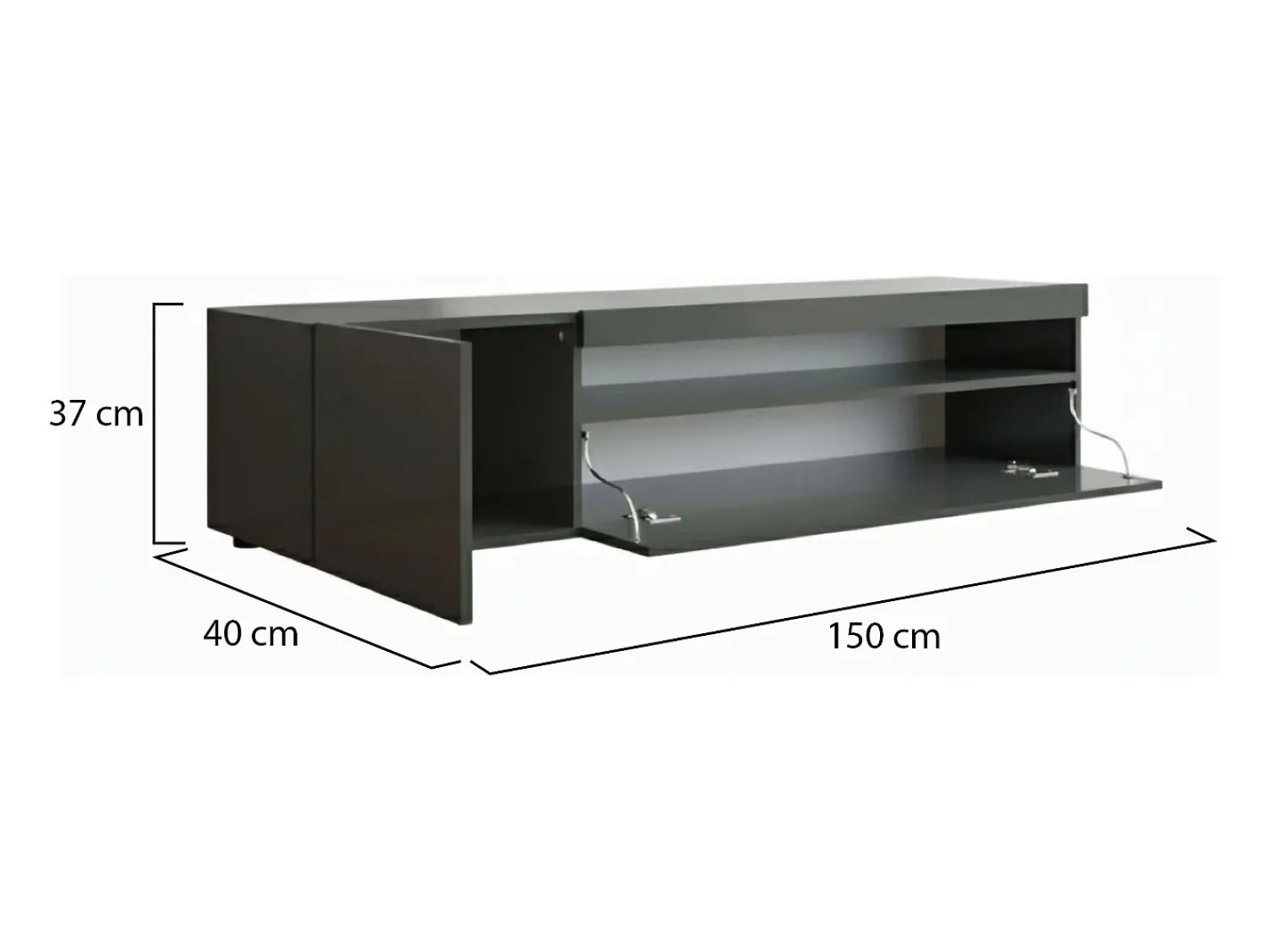 Best Dmora Móvel de TV Dmontu, Aparador baixo de sala, base de móvel de TV, 100% Fabricado em Itália, 150x40h37 cm, Antracite brilhante, com luz LED Cinza antracite
