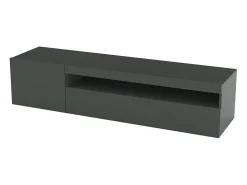 Best Dmora Móvel de TV Dmontu, Aparador baixo de sala, base de móvel de TV, 100% Fabricado em Itália, 150x40h37 cm, Antracite brilhante, com luz LED Cinza antracite
