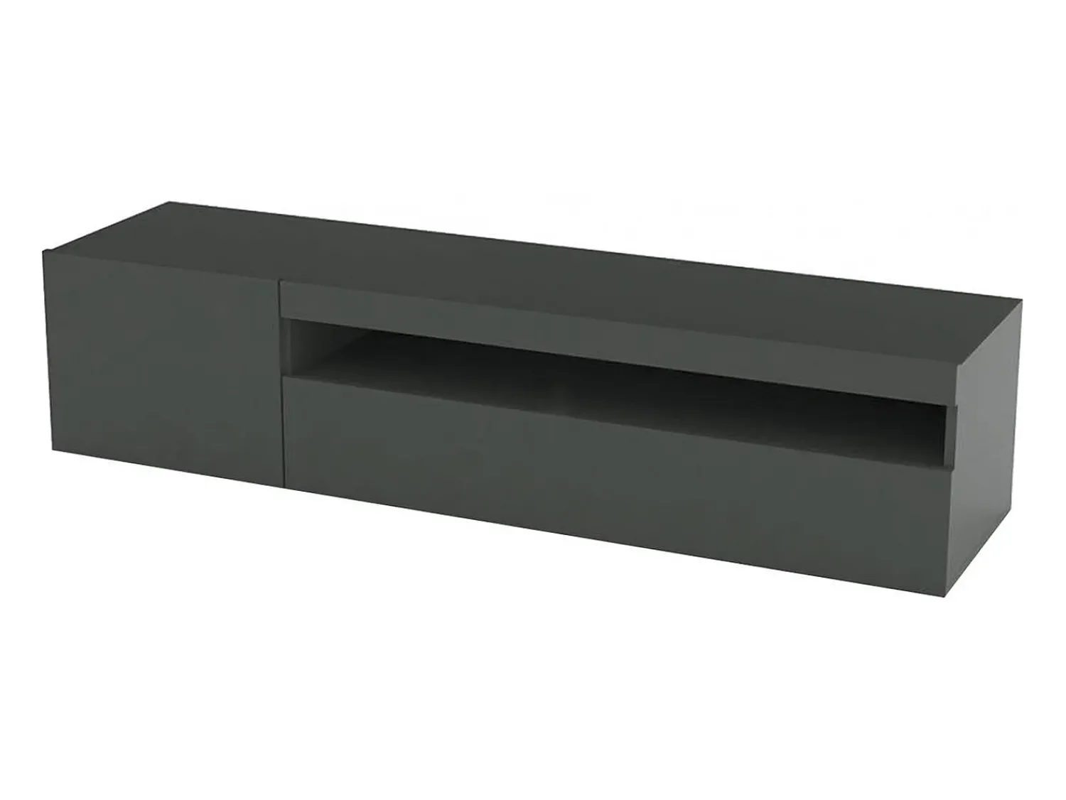 Best Dmora Móvel de TV Dmontu, Aparador baixo de sala, base de móvel de TV, 100% Fabricado em Itália, 150x40h37 cm, Antracite brilhante, com luz LED Cinza antracite