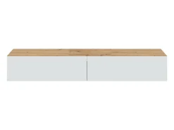 Móvel De Tv|Dmora Móvel de TV Dmussi, móvel de TV de 2 portas, móvel de sala suspenso, 180x35h28 cm, Knot Oak e Branco Brilhante Natural claro / Branco