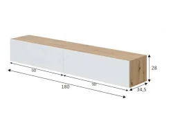 Móvel De Tv|Dmora Móvel de TV Dmussi, móvel de TV de 2 portas, móvel de sala suspenso, 180x35h28 cm, Knot Oak e Branco Brilhante Natural claro / Branco