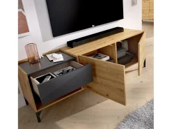 Best Dmora Móvel de TV Dpandu, Aparador baixo da sala, Aparador da sala para televisão, 164x39h49 cm, Carvalho atado e antracite Castanho