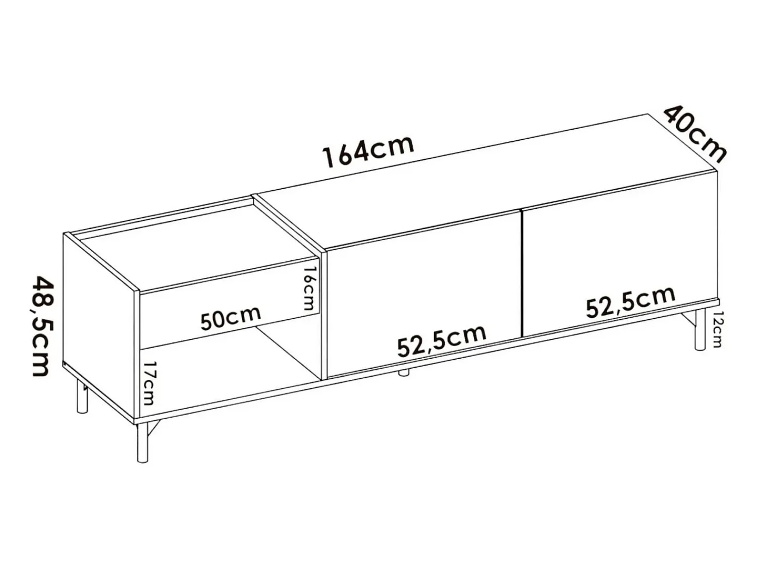 Best Dmora Móvel de TV Dpandu, Aparador baixo da sala, Aparador da sala para televisão, 164x39h49 cm, Carvalho atado e antracite Castanho