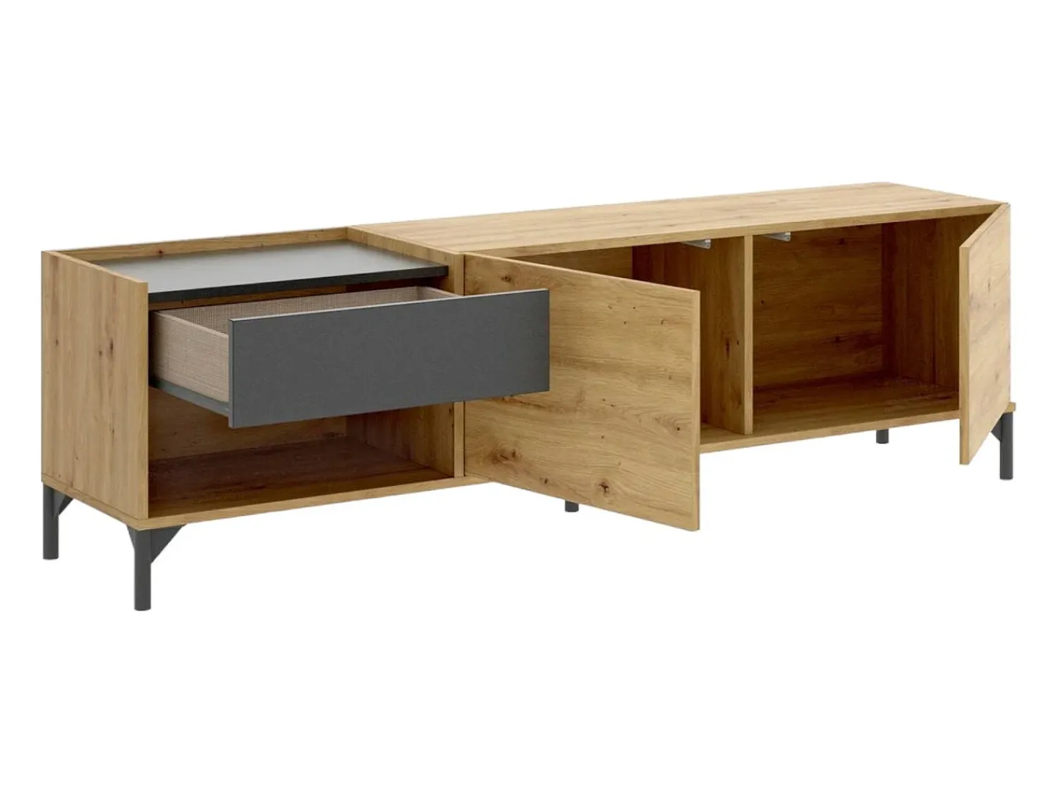 Best Dmora Móvel de TV Dpandu, Aparador baixo da sala, Aparador da sala para televisão, 164x39h49 cm, Carvalho atado e antracite Castanho