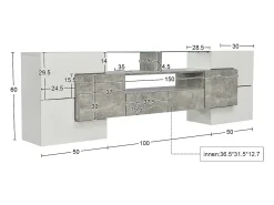Clearance Móvel de TV elegante, modelo baixo, branco brilhante, 200 cm, iluminação LED, design moderno, superfície de vidro. Cinzento
