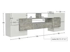 Clearance Móvel de TV elegante, modelo baixo, branco brilhante, 200 cm, iluminação LED, design moderno, superfície de vidro. Cinzento