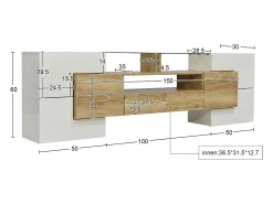 Móvel de TV elegante, modelo baixo, branco brilhante, 200 cm, iluminação LED, design moderno, superfície de vidro.^ Móvel De Tv