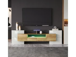Móvel de TV elegante, modelo baixo, branco brilhante, 200 cm, iluminação LED, design moderno, superfície de vidro.^ Móvel De Tv