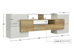 Móvel de TV elegante, modelo baixo, branco brilhante, 200 cm, iluminação LED, design moderno, superfície de vidro.^ Móvel De Tv