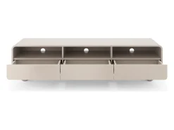 Móvel De Tv* Móvel de TV em caxemira com prateleiras e portas – Design moderno, pernas em forma de bola, 180 x 44 x 39 cm Bege