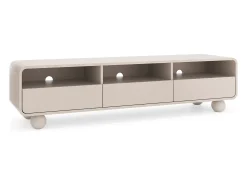Móvel De Tv* Móvel de TV em caxemira com prateleiras e portas – Design moderno, pernas em forma de bola, 180 x 44 x 39 cm Bege