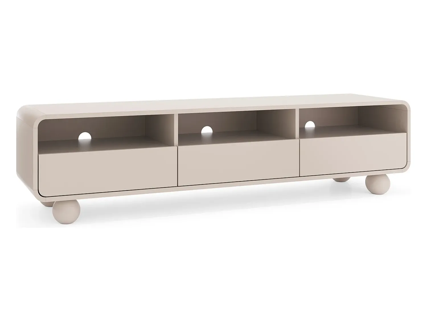 Móvel De Tv* Móvel de TV em caxemira com prateleiras e portas – Design moderno, pernas em forma de bola, 180 x 44 x 39 cm Bege