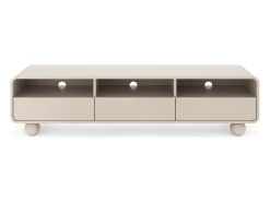 Móvel De Tv* Móvel de TV em caxemira com prateleiras e portas – Design moderno, pernas em forma de bola, 180 x 44 x 39 cm Bege
