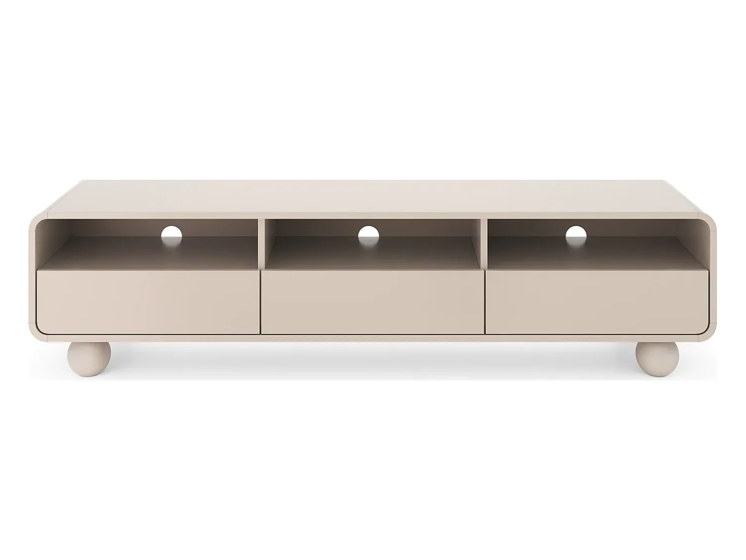 Móvel De Tv* Móvel de TV em caxemira com prateleiras e portas – Design moderno, pernas em forma de bola, 180 x 44 x 39 cm Bege