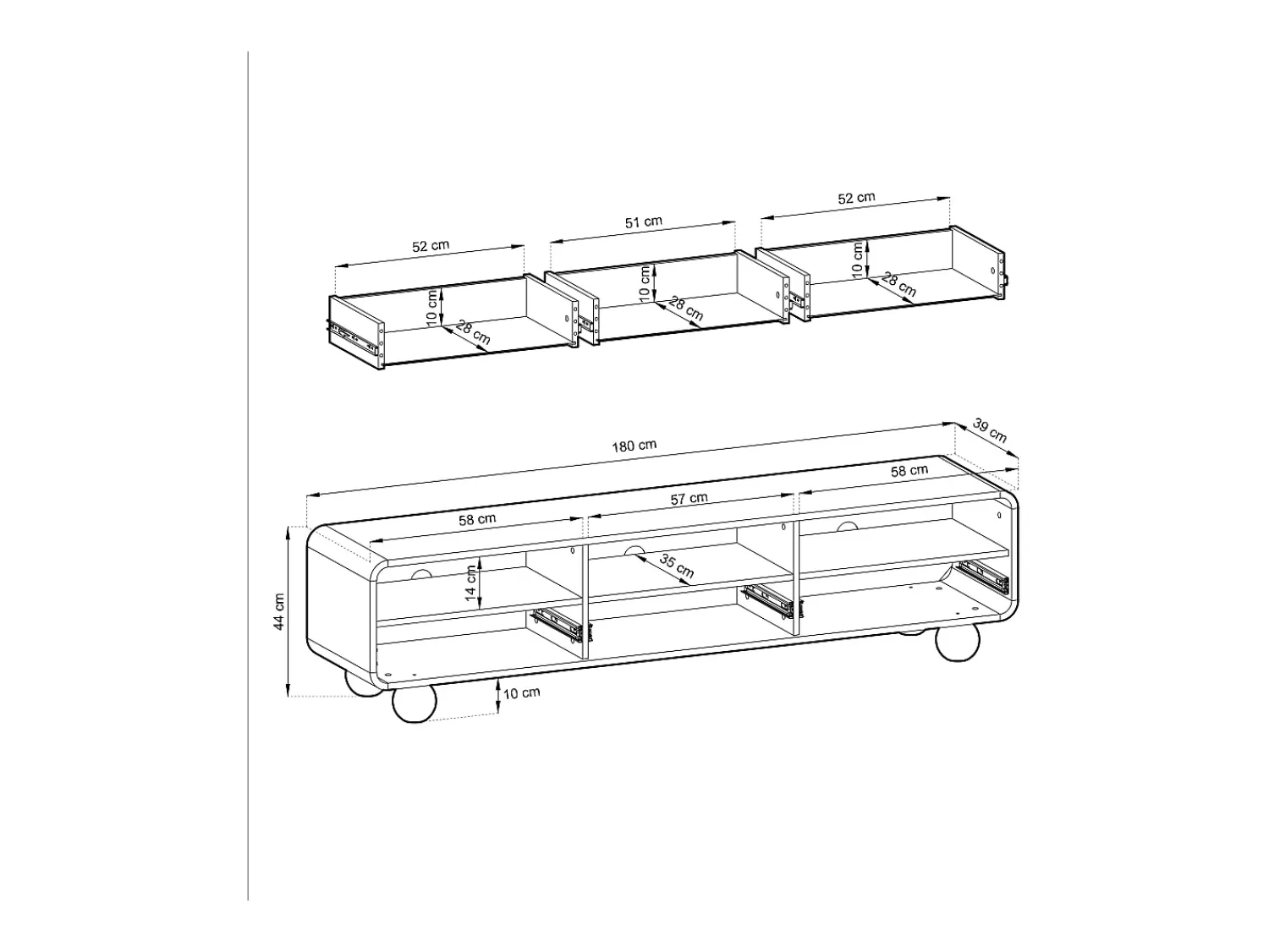 Móvel De Tv* Móvel de TV em caxemira com prateleiras e portas – Design moderno, pernas em forma de bola, 180 x 44 x 39 cm Bege