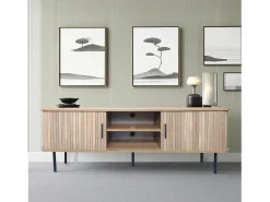 Online Concept-Usine Móvel de TV em madeira canelada 140 cm com portas de correr - Moderno e funcional Castanho