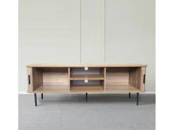 Online Concept-Usine Móvel de TV em madeira canelada 140 cm com portas de correr - Moderno e funcional Castanho