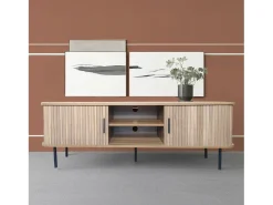 Online Concept-Usine Móvel de TV em madeira canelada 140 cm com portas de correr - Moderno e funcional Castanho