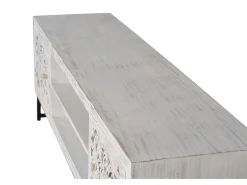 Móvel De Tv|Giner y colomer Móvel de TV em madeira de mangue esculpida e metal. Branco