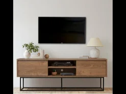 Sale Concept-Usine Móvel de TV em Madeira e Preto com Arrumação HAYE Design Industrial Moderno Castanho