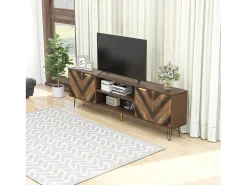 Best Móvel de TV em madeira e preto com puxadores dourados e pés de ferro, bancada de TV com 2 portas e compartimentos Natural claro