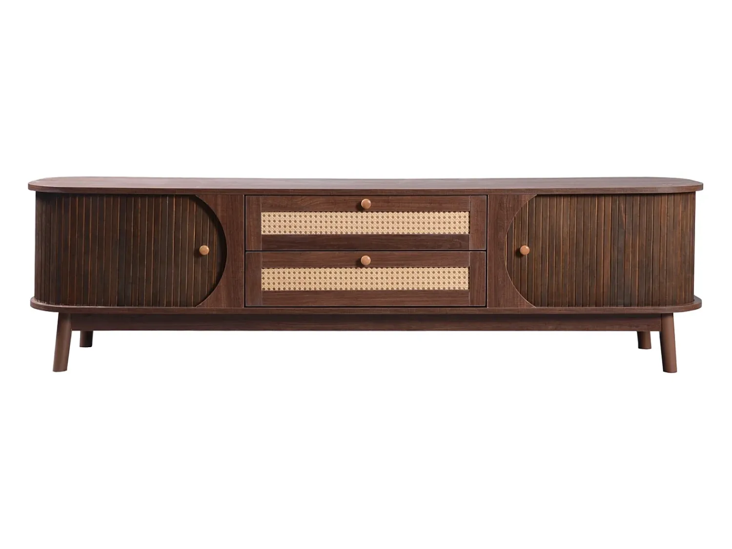 Móvel de TV em madeira maciça com 2 portas e 2 gavetas, 170 x 39,5 x 46 cm, Móvel de TV com laterais de vime^ Móvel De Tv