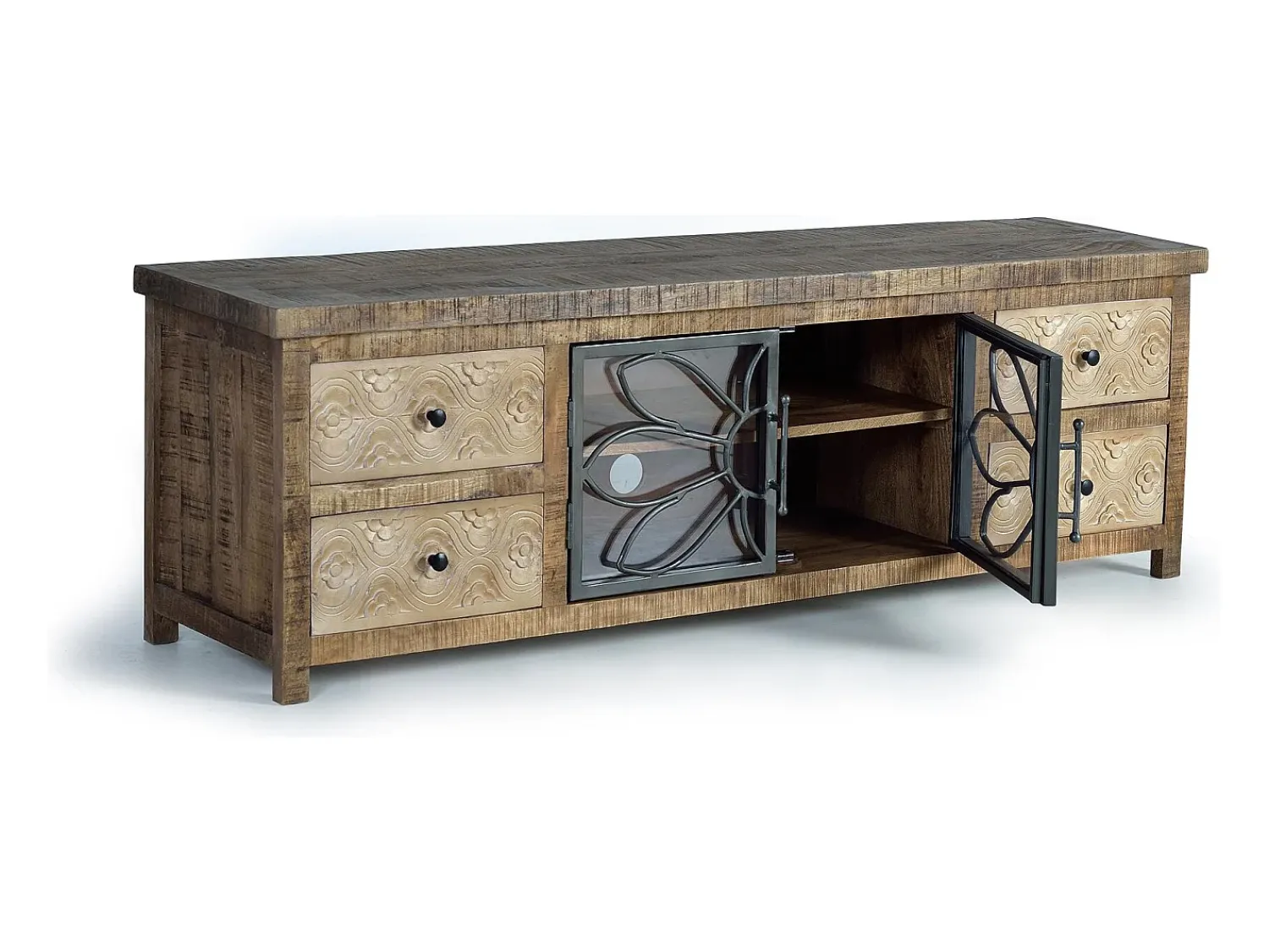 New Giner y colomer Móvel de TV em madeira marrom manguier antigo e metal Multicor