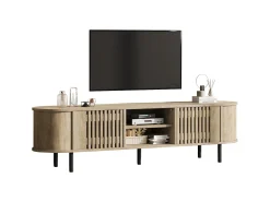 Sale Merax Móvel de TV em madeira vazada - 160 x 40 x 47 cm - com 2 portas + prateleira - para TVs de 65 polegadas - MDF - cor natural Natural claro
