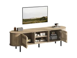 Sale Merax Móvel de TV em madeira vazada - 160 x 40 x 47 cm - com 2 portas + prateleira - para TVs de 65 polegadas - MDF - cor natural Natural claro
